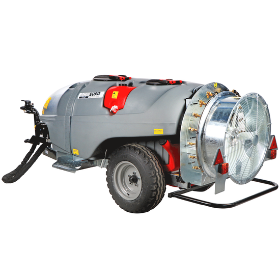 Atomizador de arrastre Gray T Car 1500/80 con enganche para tractor para tratamientos fitosanitarios - Capacidad 1500L - Bomba AR1064