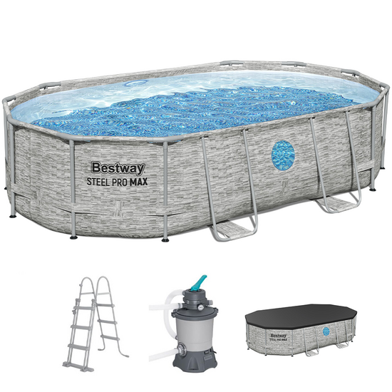 Bestway Steel Pro Max Splashview 56946 - 488x305x107 cm - Piscina ovalada para 7-8 personas