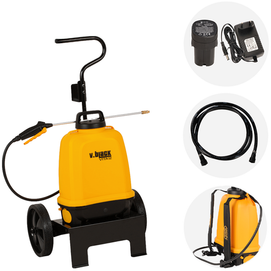Volpi V-BLACK VITA 12 - Pulverizador el&eacute;ctrico a bater&iacute;a de mochila y carrito - Con tubo de 2 m