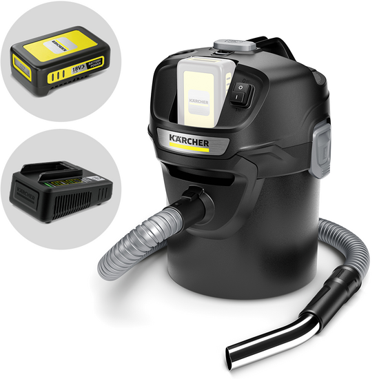Karcher AD 2 Battery - Aspirador de cenizas con bid&oacute;n - Dep&oacute;sito de metal de 14 L - 18 V/2,5 Ah