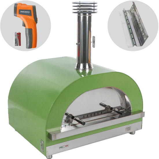 Clementi Gold - Horno de le&ntilde;a para pizza para exteriores - C&aacute;mara de cocci&oacute;n 80 x 60 - 4 pizzas - Verde
