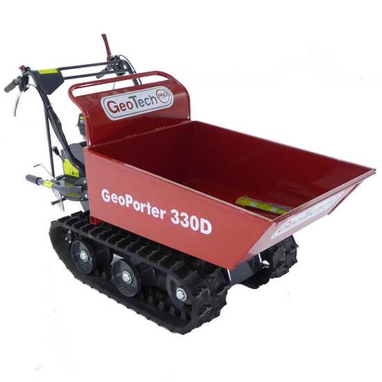 Carretilla de orugas motorizada GeoTech 330D GeoPorter, caja dumper, capacidad 300 kg