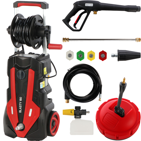 GeoTech Blasty 180 - Hidrolimpiadora con lanza profesional + Kit patio y desatascadora - 180 bar - 450 l/h