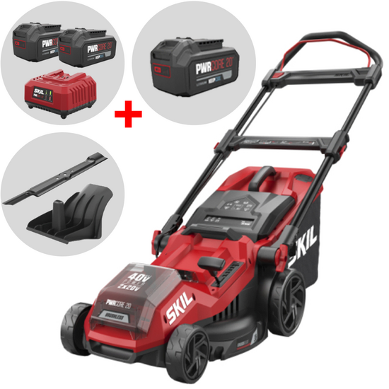 SKIL 0135 BA - Cortac&eacute;sped de bater&iacute;a 2x20V/4Ah + bater&iacute;a 20V 4Ah gratis - Corte de 38 cm