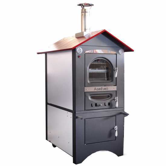 Horno de le&ntilde;a de exterior Medius Plus 100 EXT en acero - Ventilado con techo rojo