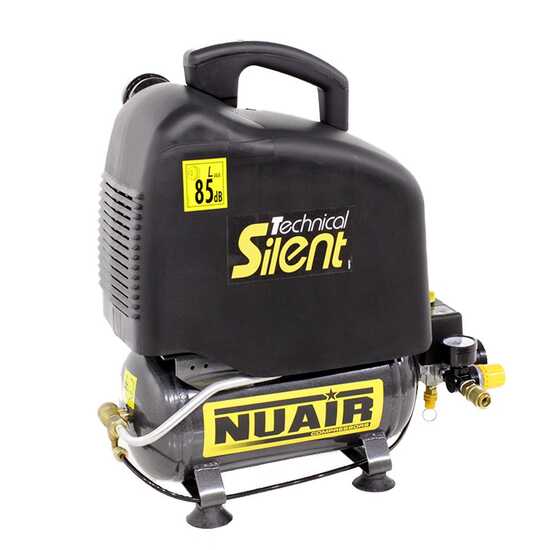 Nuair OM200/6 Sil Tech - Compresor de aire el&eacute;ctrico port&aacute;til monof&aacute;sico silencioso, sin aceite - Motor 1 HP - 6 L