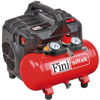 Fini Siltek S/6 - Compresor de aire el&eacute;ctrico port&aacute;til monof&aacute;sico silencioso, sin aceite - Motor 1 HP - 6 L