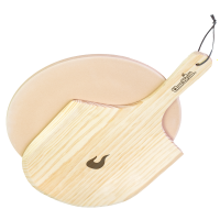 Kit con piedra redonda y pala para pizza de madera