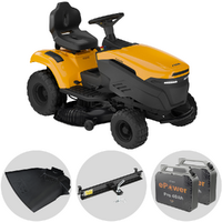 Stiga Tornado 398e - Kit Tractor cortacésped con 2 módulos batería ePower Pro 56V/40Ah - Salida lateral y mulching