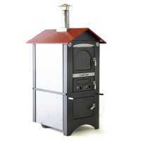Horno de le&ntilde;a de exterior Medius 80 EXT  en acero - Ventilado -  con techo rojo