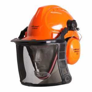 Casco de protecci&oacute;n profesional con visera y auricolares de protecci&oacute;n